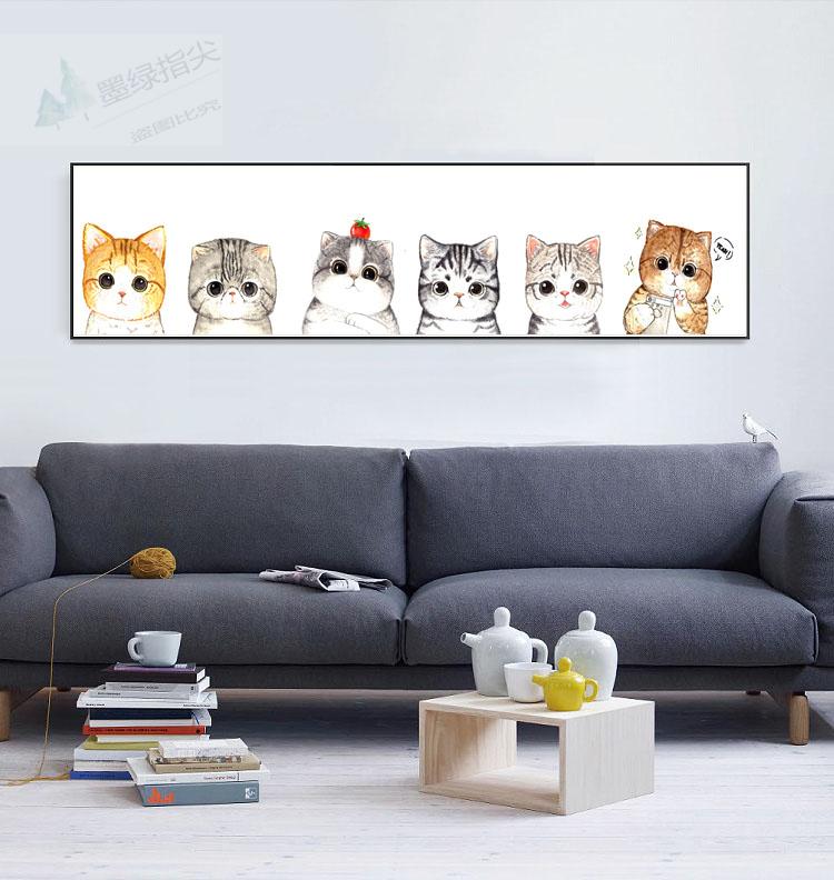 北欧小清新卧室床头现代简约房间装饰画卡通挂画萌宠六只猫动物画
