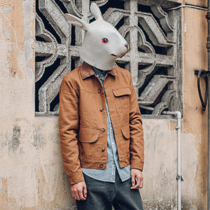 青年灯芯绒拼接外套