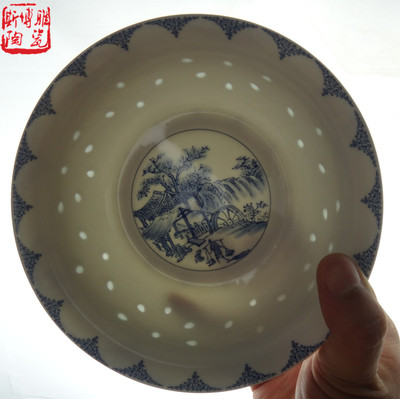 景德镇青花玲珑釉下彩7寸8寸汤碗面碗饭碗大菜碗高档超薄米通瓷碗