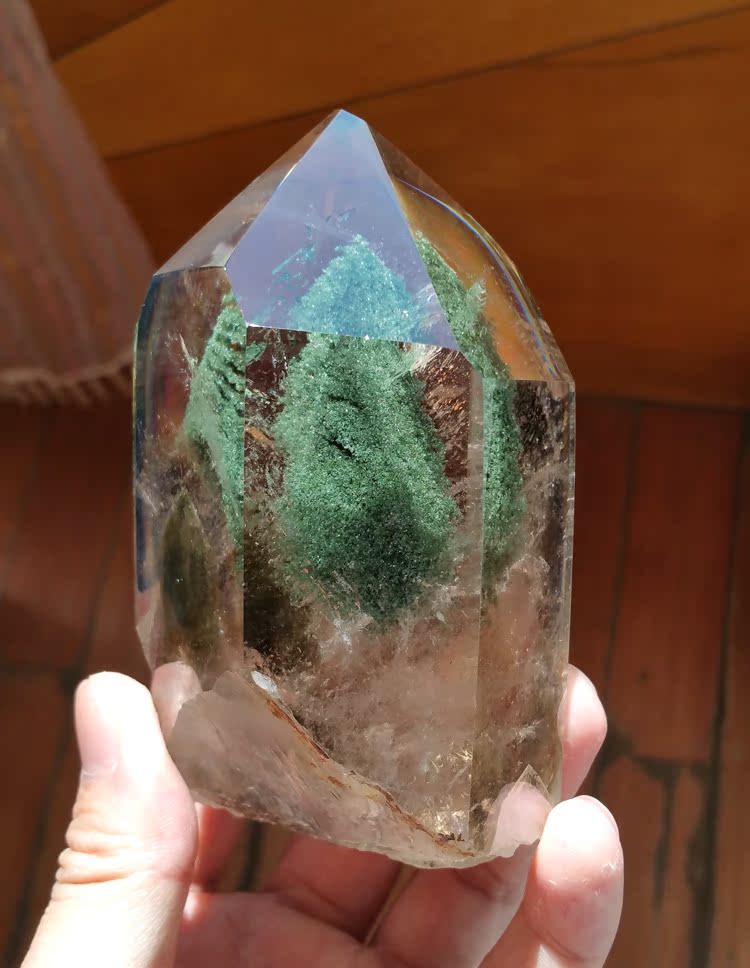 精品绿幽灵水晶摆件 绿幽灵原石摆件 异象包裹体水晶簇 高档水晶