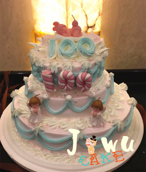 上海生日蛋糕宝宝100天百日蛋糕 双满月周岁三层裱花鲜奶蛋糕定制