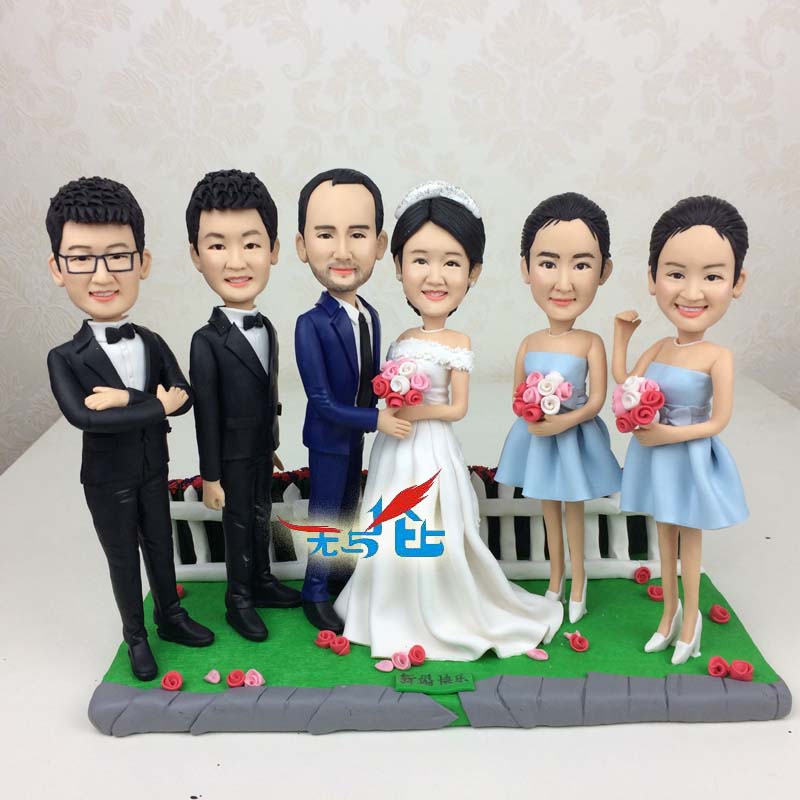 来图定制人偶设计软陶公仔真人捏塑雕塑diy结婚伴娘伴郎多人摆件