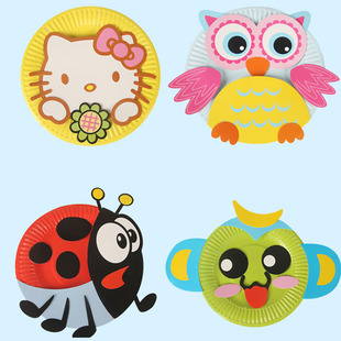 满18元全国包邮★幼儿手工制作纸盘diy 卡通儿童贴画