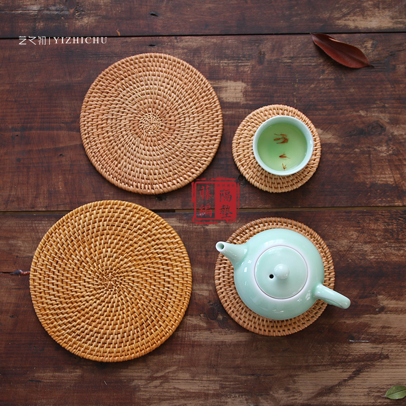 艺之初 纯手工藤编杯垫餐桌隔热垫茶杯茶壶垫子碗垫餐盘垫子