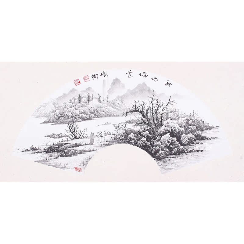 中国画山水画折扇面 纯手绘真迹山水小品水墨画