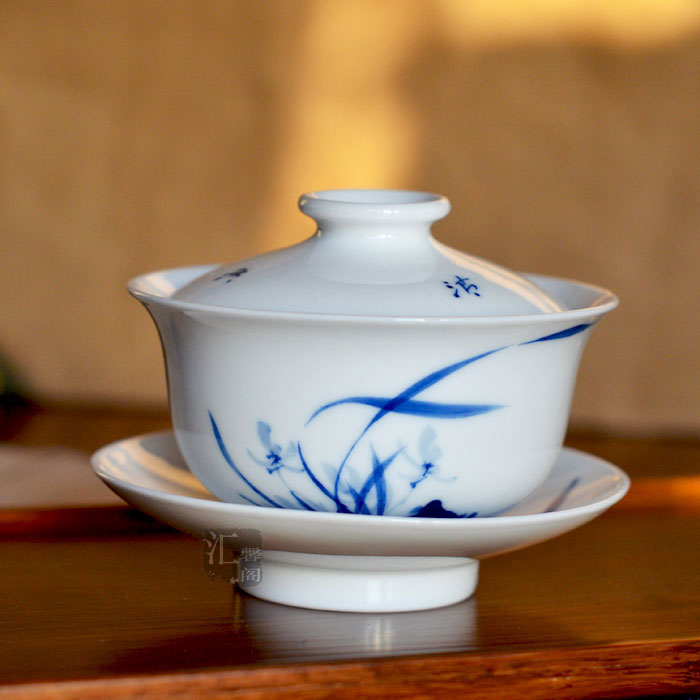 正品 景德镇 热卖 手绘青花瓷茶具 大号 三才盖碗 奉茶杯