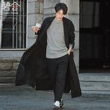 碧舍2017春秋新款男风衣韩版系带宽松休闲 超长款青年大衣外套