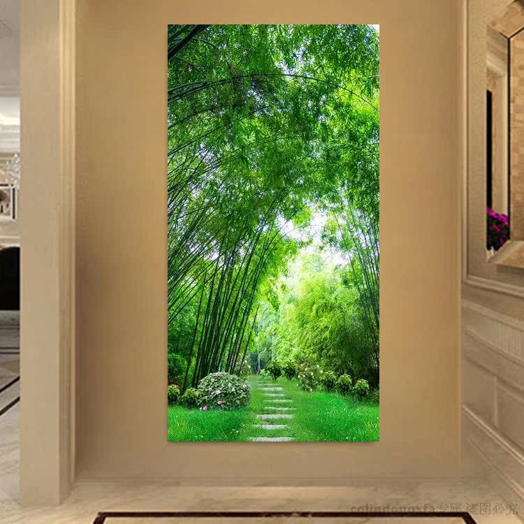 竹报平安装饰画竖版无框画单幅竹林风景画竹子玄关走廊过道墙壁画