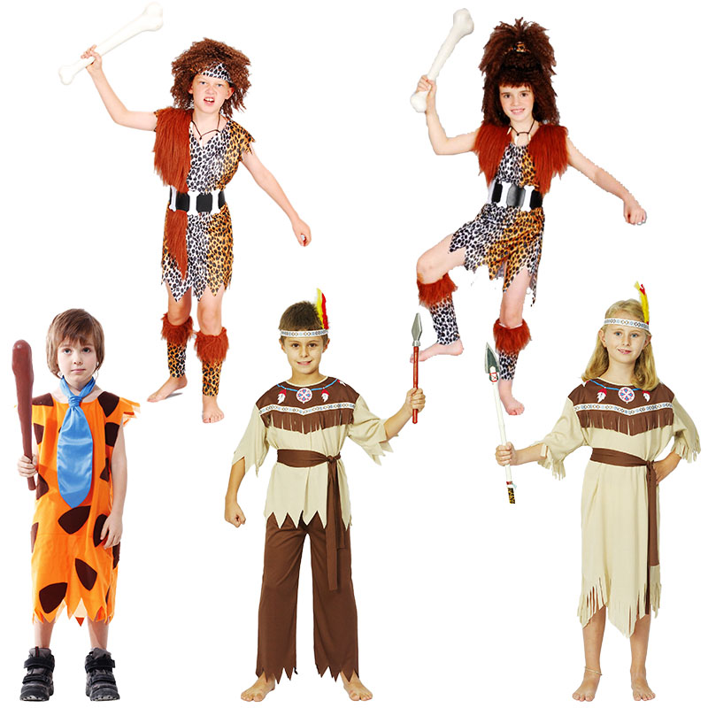 儿童野人表演服装 原始人印第安族人衣服 非洲部落野人猎人演出服$