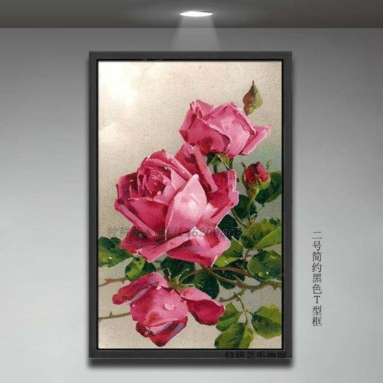 纯手绘花卉油画 装饰画 餐厅花卉油画 无框画 竖式画 玫瑰花油画