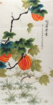 国画秦薇字画小鸟1756  秋实  斗方工笔画南瓜