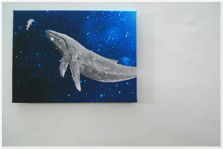 宇航员与鲸鱼深海恐惧挂画壁画无框画装饰画4030尺寸两幅九折