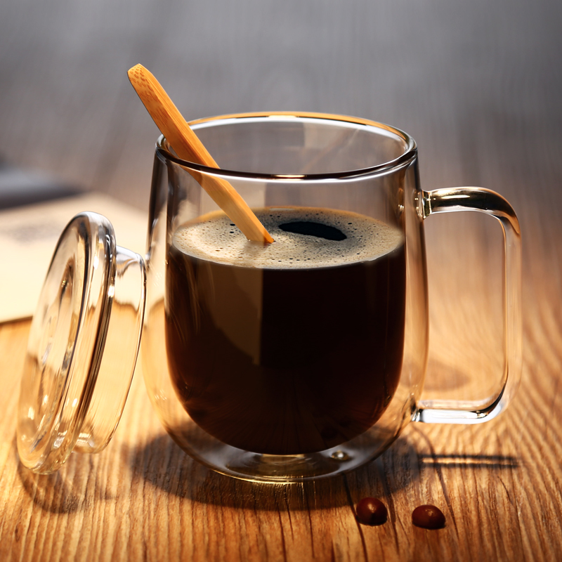 【天天特价】双层咖啡杯透明耐热玻璃杯带把茶杯男女杯子办公水杯