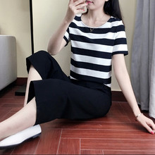 家居服可外穿七分裤 套装 春秋季 大码 纯棉睡衣女夏短袖 薄款 长裤 韩版