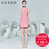 CCDD2017夏装新品专柜正品时尚气质女V领雪纺高腰修身无袖连衣裙