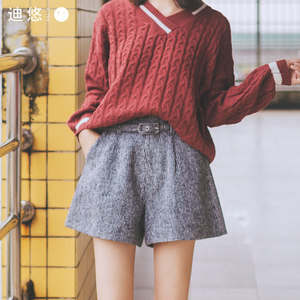 高腰显瘦纯色阔腿短裤