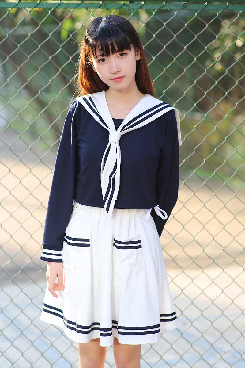 春夏学院风日系jk制服海军水手服女长袖纯棉连衣裙套装学生装校服