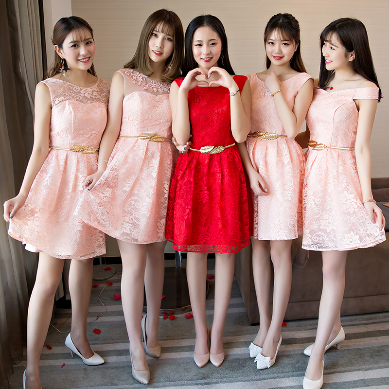 2017春抹胸订婚礼服短款伴娘礼服姐妹裙宴会主持人礼服晚装连衣裙