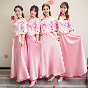 中式伴娘服新娘伴娘团姐妹裙长款礼服气质优雅