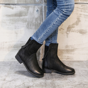 复古平底真牛短靴