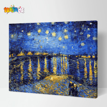 罗纳河 diy数字油画大油彩风景世界名画梵高星空下 佳彩天颜