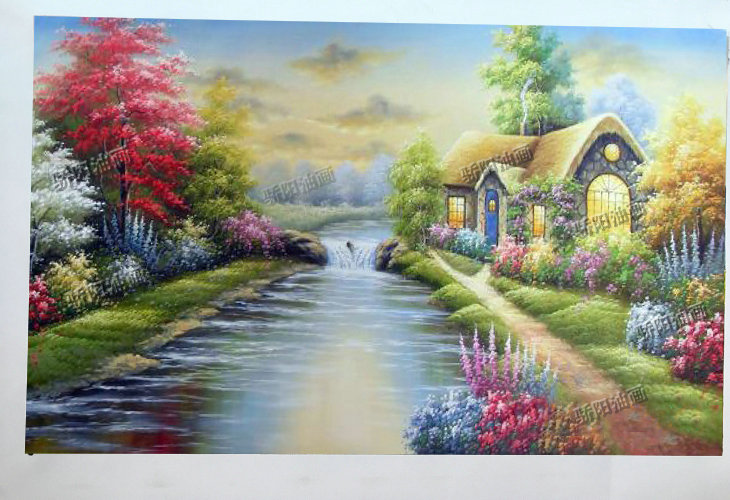 欧式手绘油画托马斯美式花园景油画客厅风景画装饰画玄关餐厅挂画
