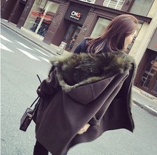 内胆仿狐狸毛马甲连帽皮草外套女 毛呢皮草毛皮中长款 韩版 2017新款