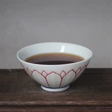 古董古玩 仿古瓷器摆件 复古功夫茶具收藏 红釉莲花杯 大明宣德款