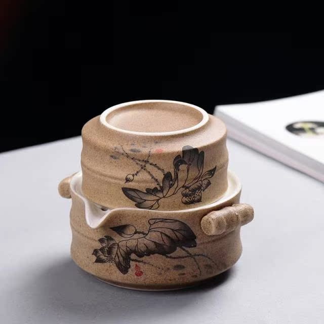 特价包邮复古粗陶便携快客杯 一壶一杯两杯 单人随身旅行茶具高档