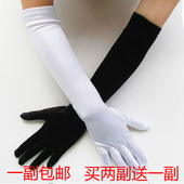 缎面手套明星段面礼服演出表演简洁主持节目婚纱防晒 女式黑色长款