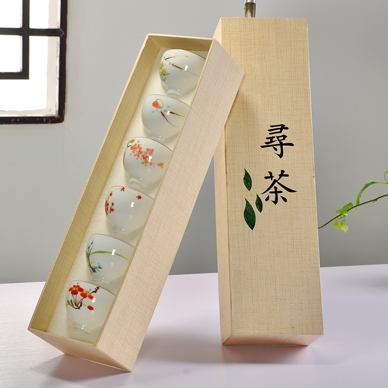 高档手绘陶瓷品茗杯 功夫茶具单杯小茶杯 普洱茶盏个人杯六个一套