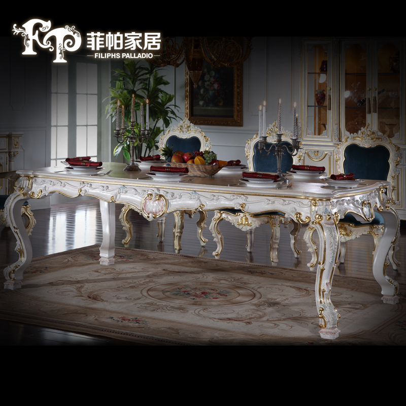 菲帕欧式家具别墅 长方形原木实木超长餐台会议桌 意大利法式出口