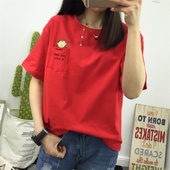大红t桖 学生宽松百搭上衣半袖 天天特价 韩版 纯棉红色t恤女短袖