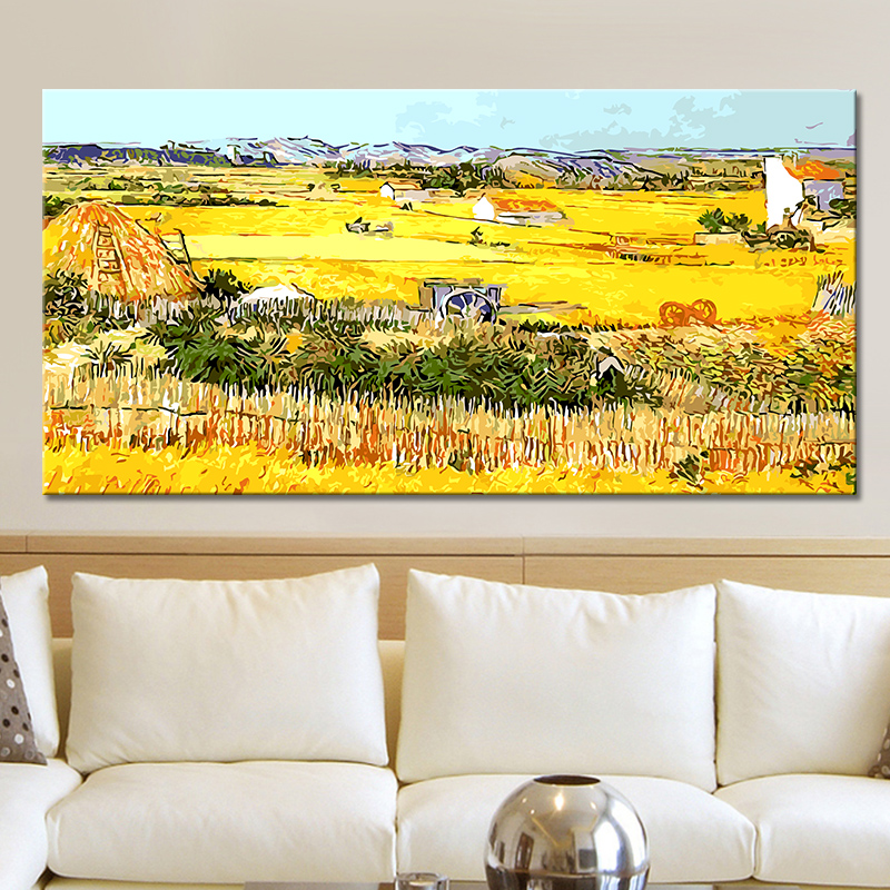 diy数字油画客厅田园风景手绘油彩填色大幅图装饰画梵高名画丰收
