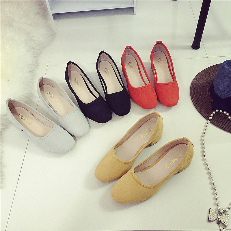 春秋季韩国版中跟粗跟女鞋圆头高跟鞋女士单鞋