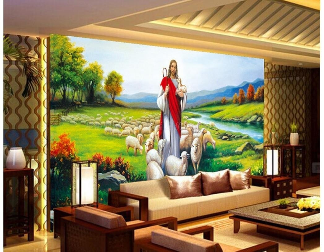 大型圣经基督教耶稣牧羊油画背景墙装饰画耶稣基督教教会佛画禅墙
