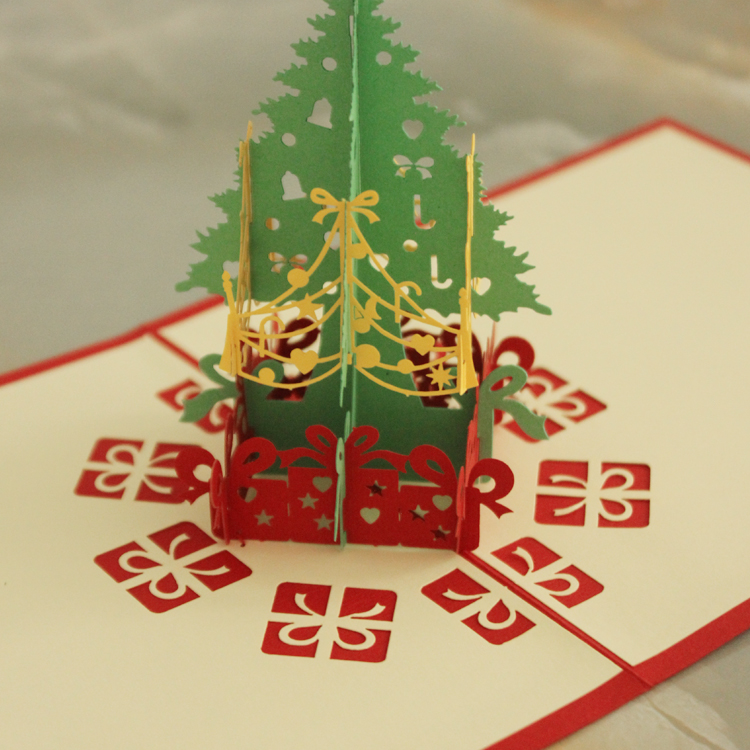 圣诞节贺卡 3d立体贺卡立体圣诞树新年圣诞礼物卡片手工贺卡剪纸