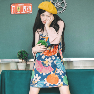 新款百搭复古外搭吊带连衣裙