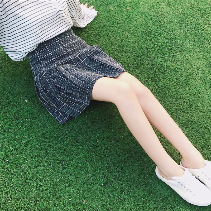 秋冬女装日系软妹高腰显瘦格子短裙半身裙百搭学生百褶a字裙裤潮