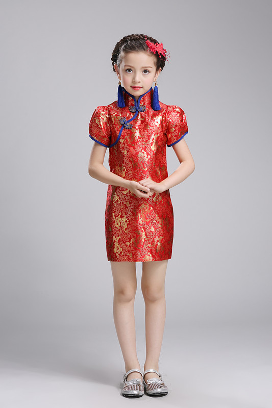 六一新款儿童旗袍演出服女童唐装中国风古筝幼儿园主持礼服表演服