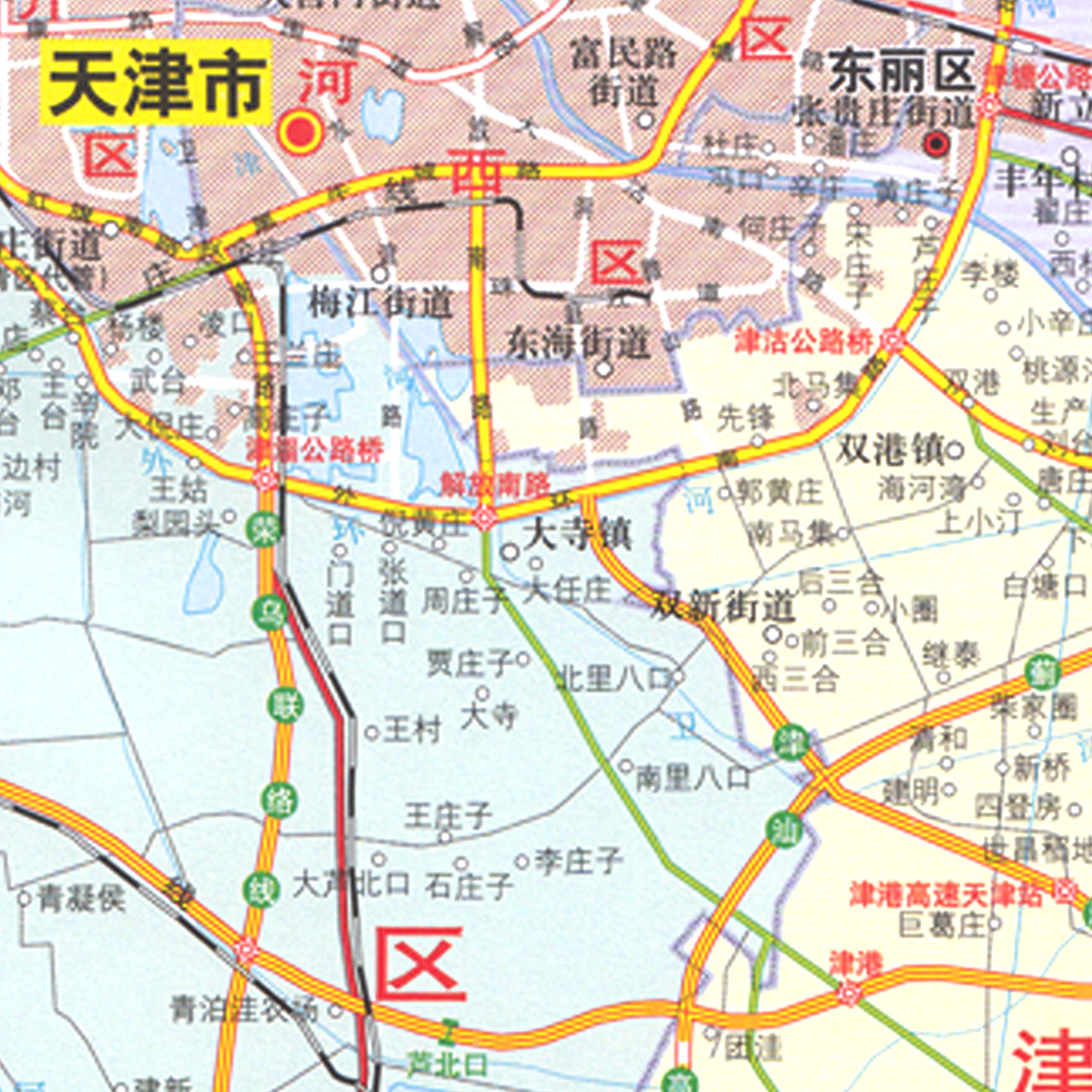 超大地图贴图74*107cm 天津大比例尺城区图1:200 000 景点高速铁路