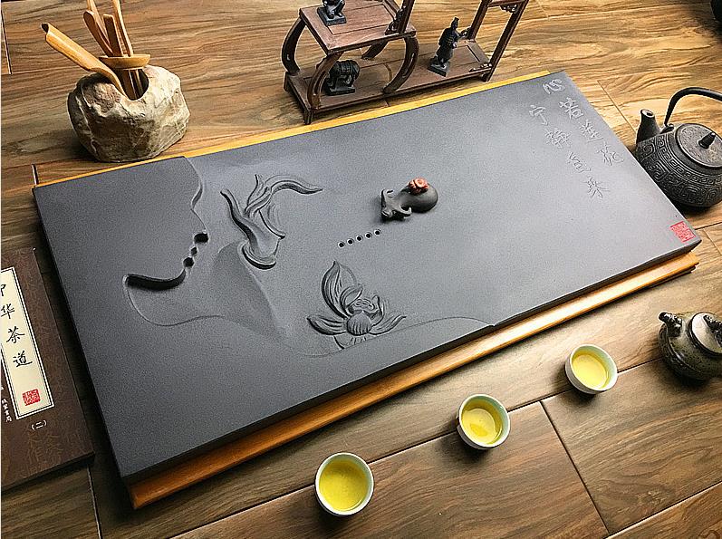 浮雕石材茶盘乌金石茶海茶台茶盘茶盘家用简约现代个性四方形茶盘