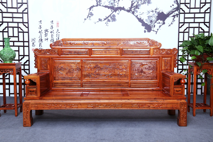 仿古全实木沙发榆木仿红木沙发明清古典新中式组合沙发客厅原木