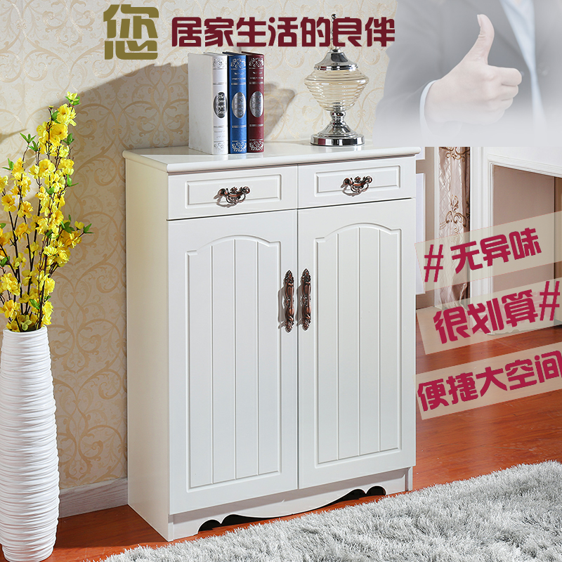 门厅储物收纳鞋柜简约现代象牙白欧式烤漆对开门玄关鞋柜超薄特价