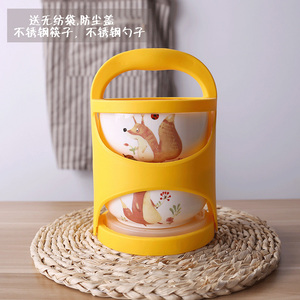 二层手提陶瓷饭盒