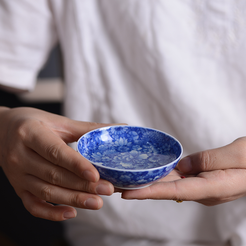 一禅茶事 景德镇陶瓷 青花瓷 私制 双面万花 品茗杯功夫茶具茶杯
