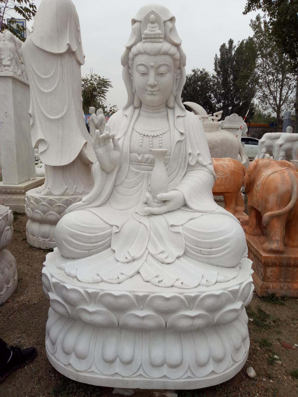 石雕观音汉白玉大型户外室外寺庙寺院石雕观音菩萨佛像雕像塑站像