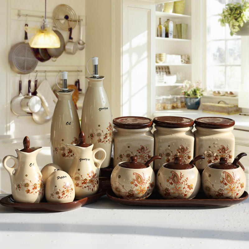 厨房用品欧式陶瓷调味罐15件套装调味油瓶调料罐盒盐罐创意调料盒