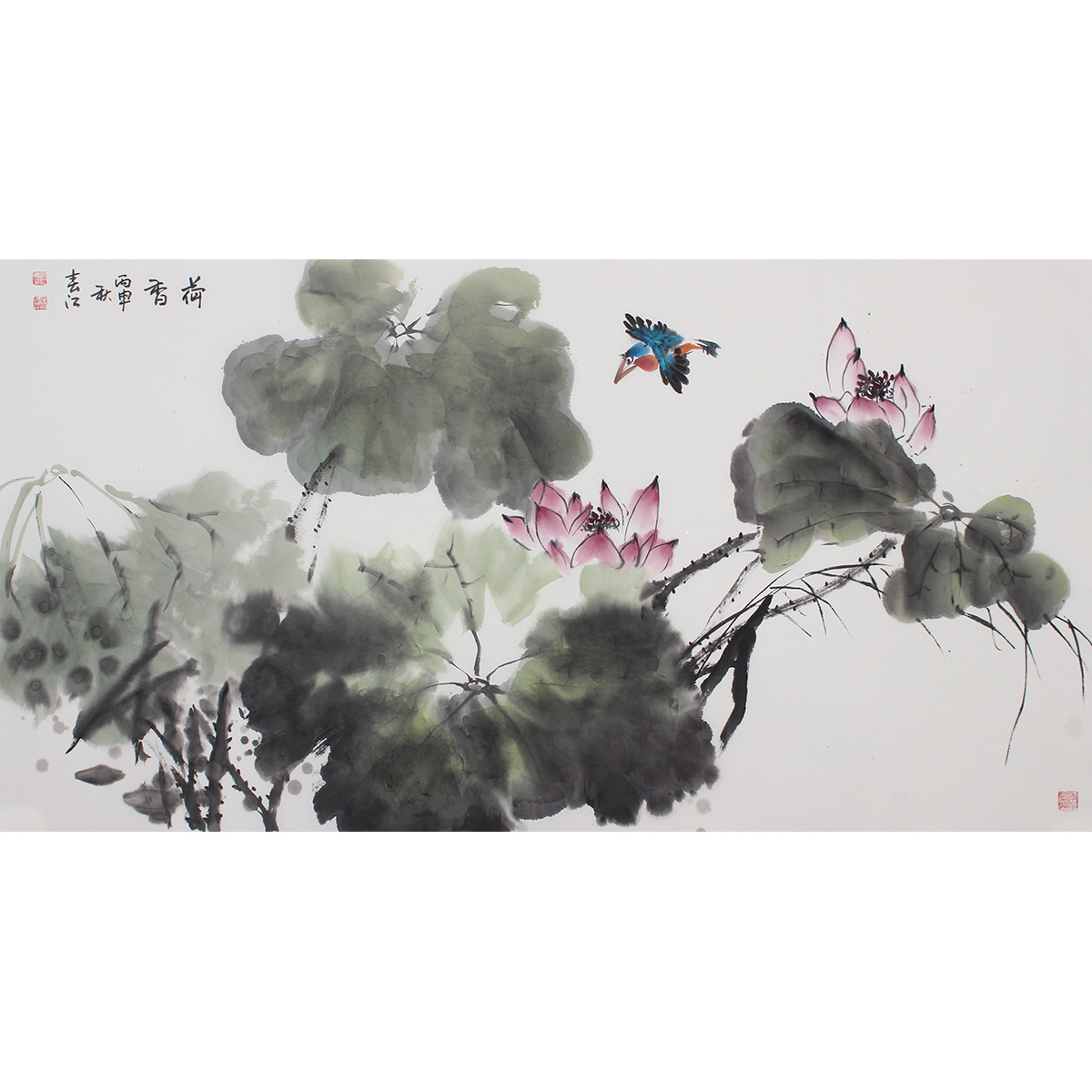 名家手绘国画花鸟画客厅卧室挂画中式装饰画手绘横幅水墨字画荷花
