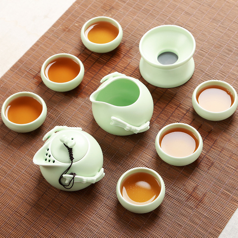 定窑功夫茶具套装 竹制陶瓷茶盘 青瓷家用办公高档礼品整套 特价